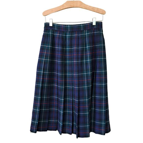 Vintage Clan Laird Scottish Tartan Plaid Pleated Wool Skirt US 6 Navy Green - Picture 6 of 7